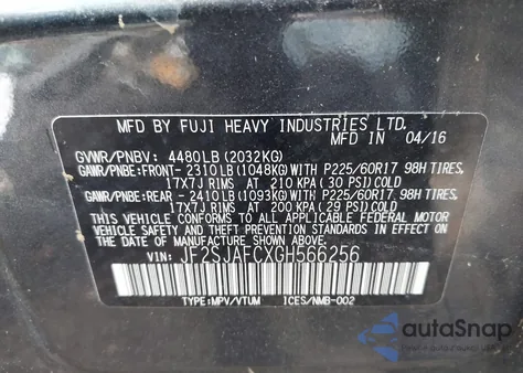 2016 Subaru Forester 2.5I Premium из США, поврежденный, VIN JF2SJAFCXGH566256